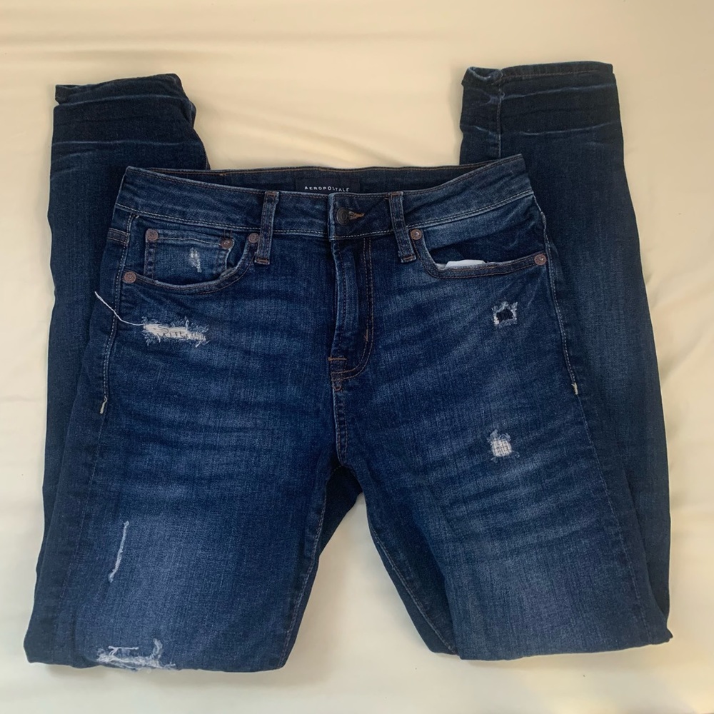 Mens Aeropostale Dark Wash Ripped Skinny Jeans